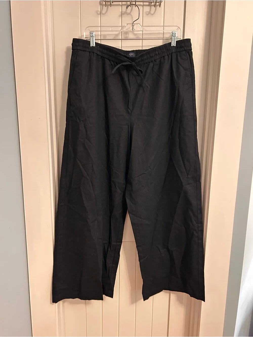 NWT J. Crew Black Drawstring Wide-Leg Pants Linen Cotton Blend Size 16
